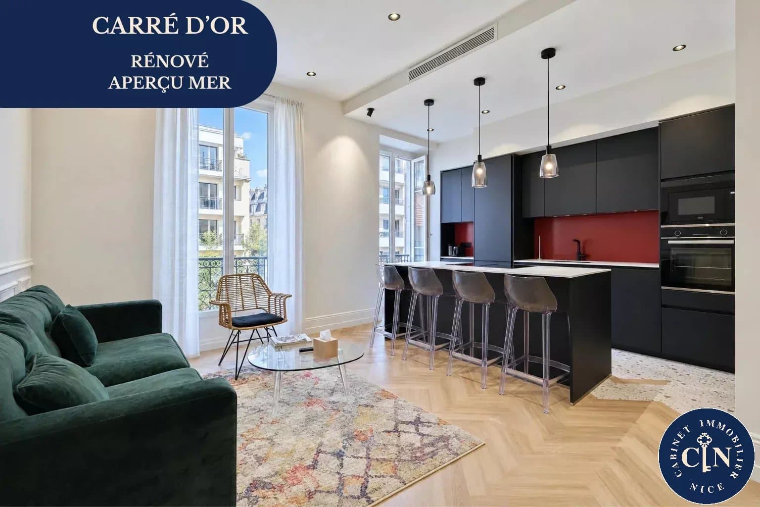 4 pièces 94 m² - Rénové - aperçu mer - Carré d'Or